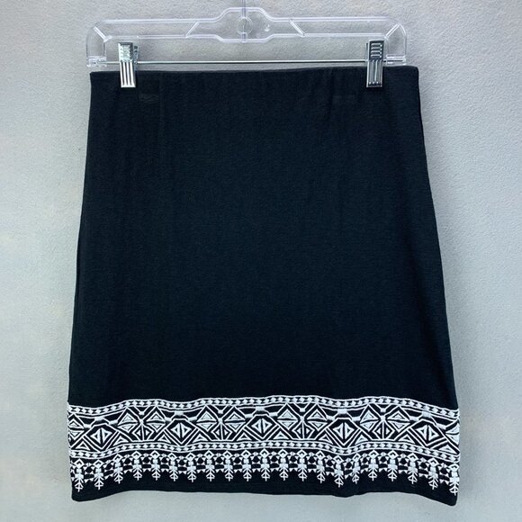Talbots Skirt Womens Small Petite‎ Black Pull On Knit Embroidered Stretch - Picture 2 of 11